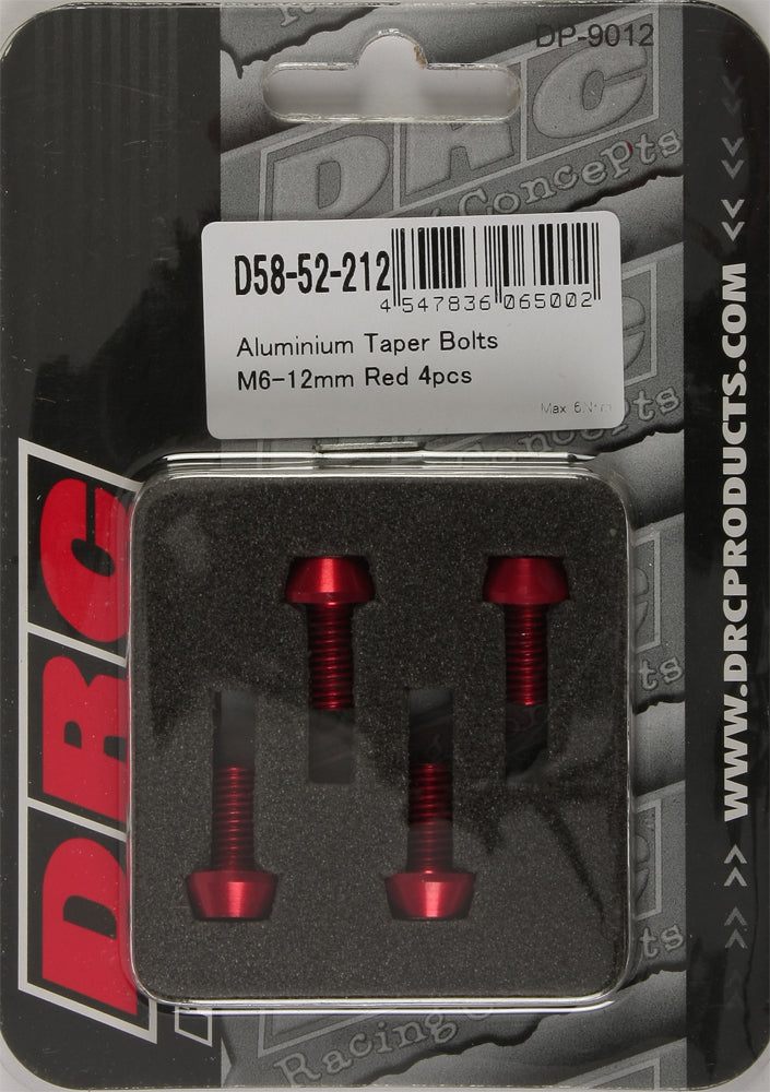 Aluminum Taper Bolts Red M6x12mm 4/Pk