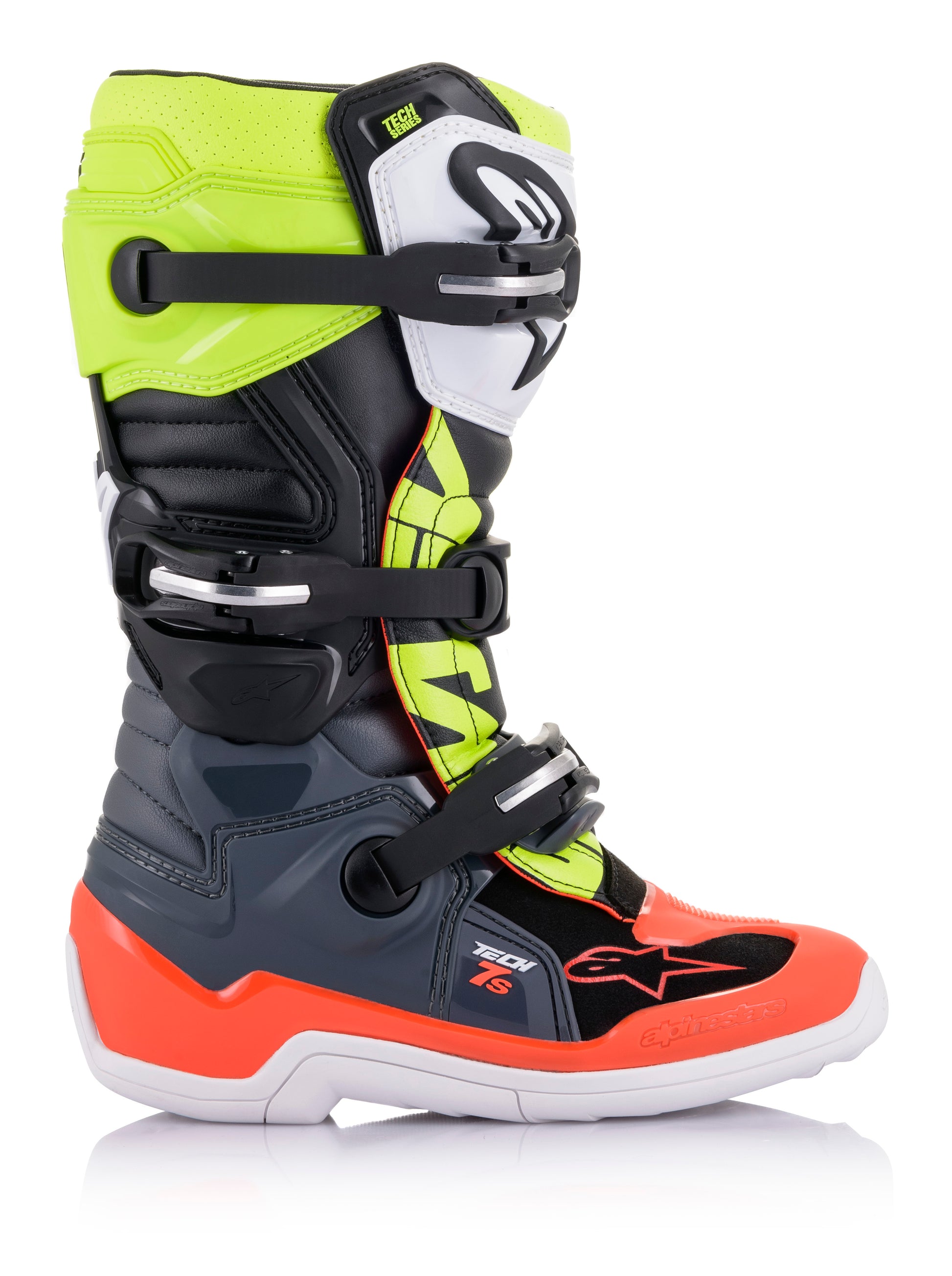 Tech 7s Boots Dark Grey/ Red Fluo/Yellow Fluo Sz 06