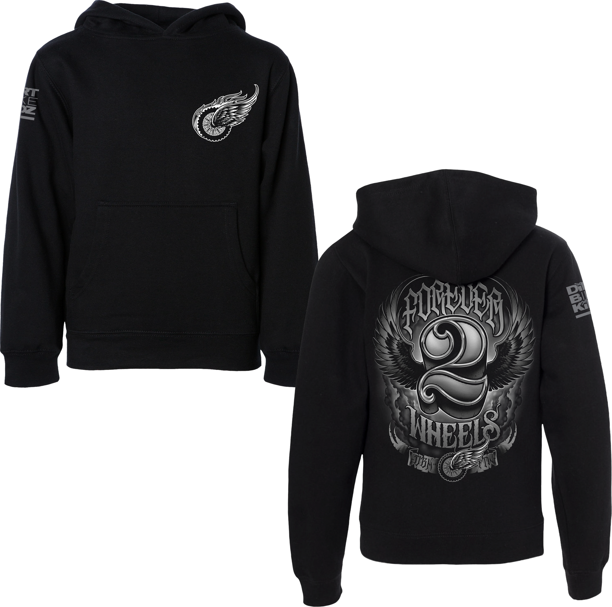 Two Wheels Youth Hoodie Black Ys