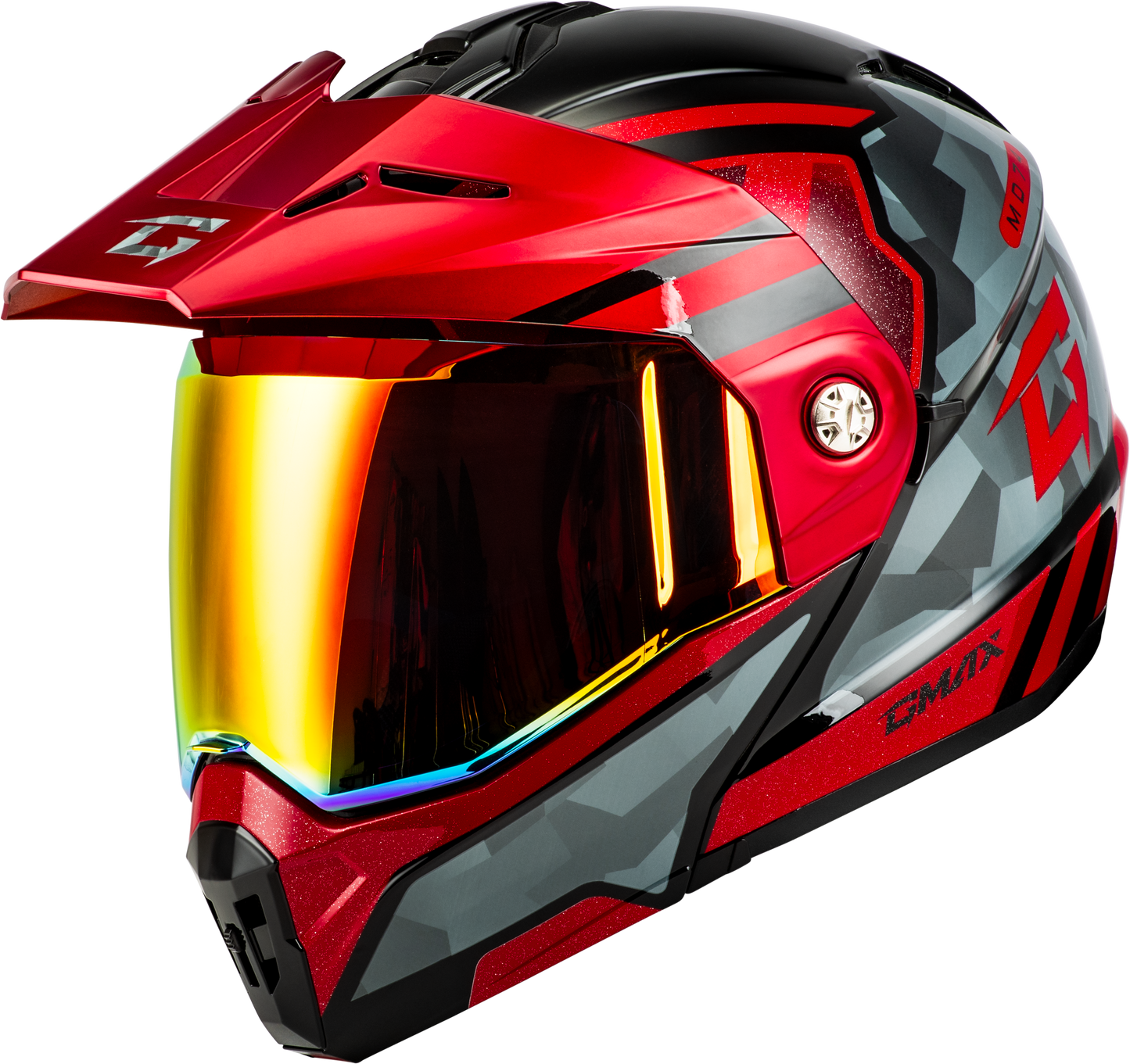 Md 74 Striker Modular Helmet W Red Shield Blk/Gry/Rd Mtlc Xs