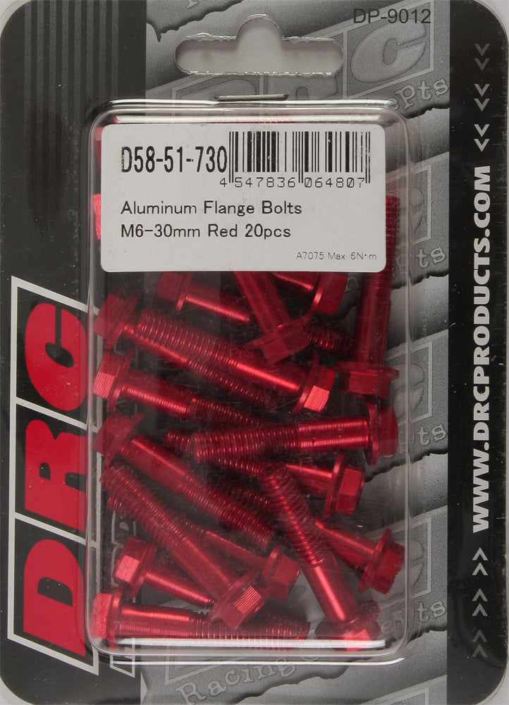 Aluminum Flange Bolts Red M6x30mm 20/Pk
