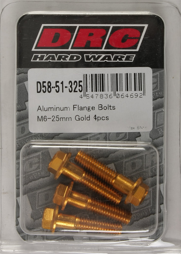 Aluminum Flange Bolts Gold M6x25mm 4/Pk