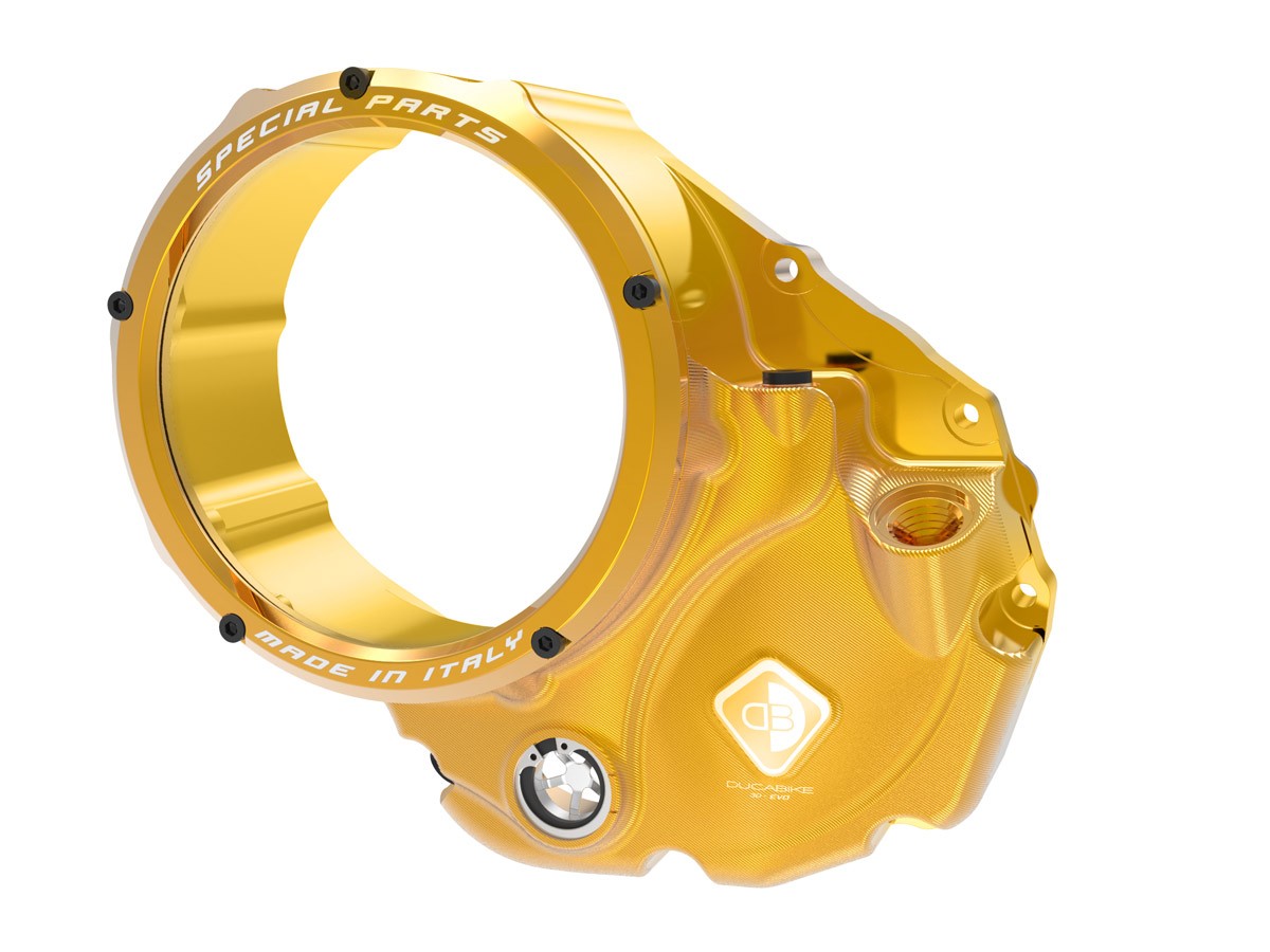 DBK Special Parts (Ducabike) NEW EVO-3D Clear Wet Clutch Cover for the Ducati Hypermotard 821 (2015) / 939 / 950, Multistrada 950, Supersport /S and Monster 821