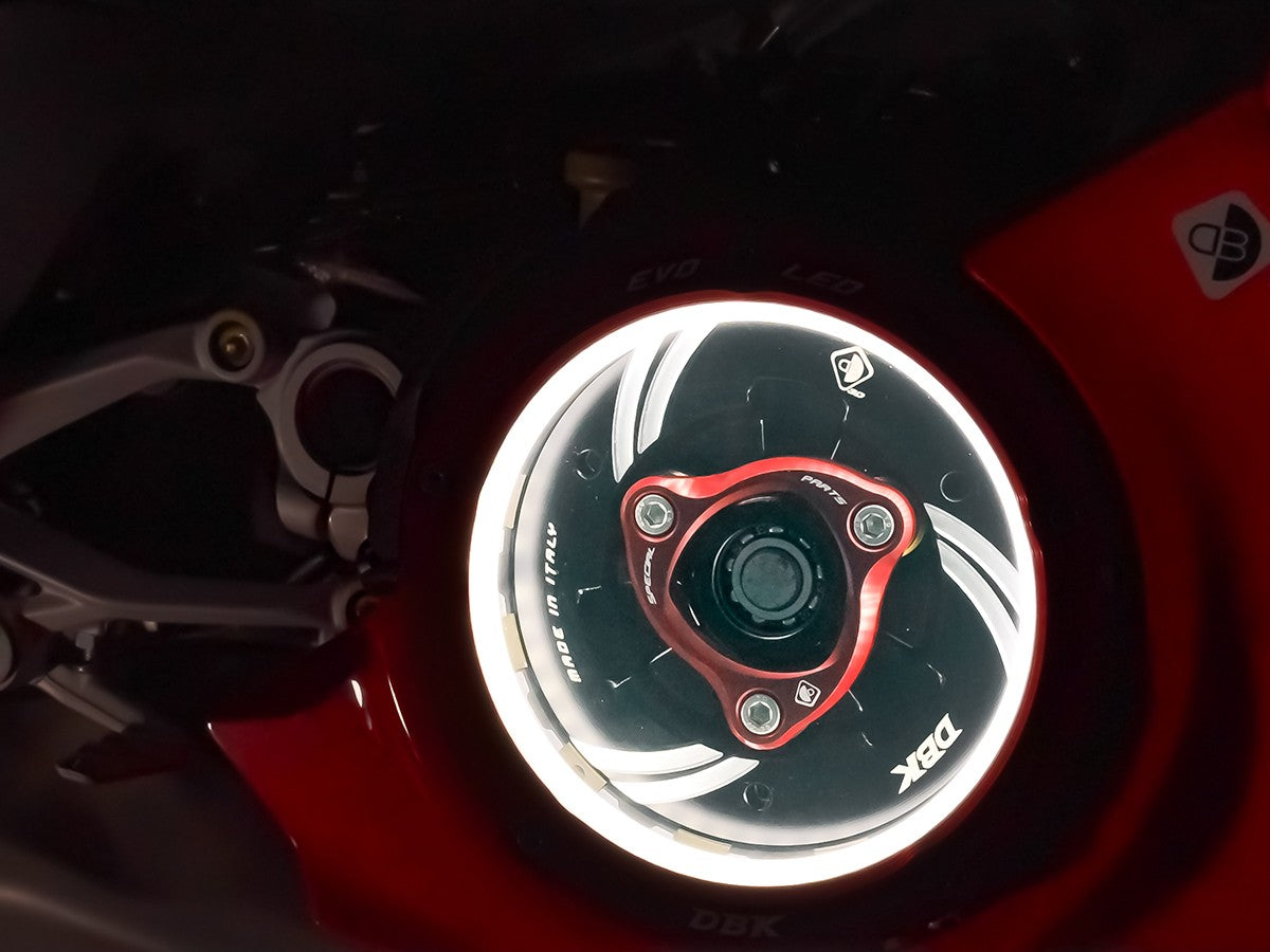 DBK Special Parts (Ducabike) EVO LED Clear Wet Clutch Cover for the Ducati Hypermotard 821 (2015) / 939 / 950, Multistrada 950, Supersport /S and Monster 821