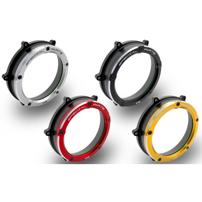 DBK Special Parts (Ducabike) Dual Color Clear Wet Clutch Cover for the Ducati Panigale / Streetfighter / Multistrada / Diavel V4