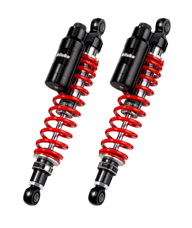 Bitubo WMT7 Twinshocks Adj.: Spring Preload, Reb., Comp., Length 376mm, Piggyback Tank, Red Springs