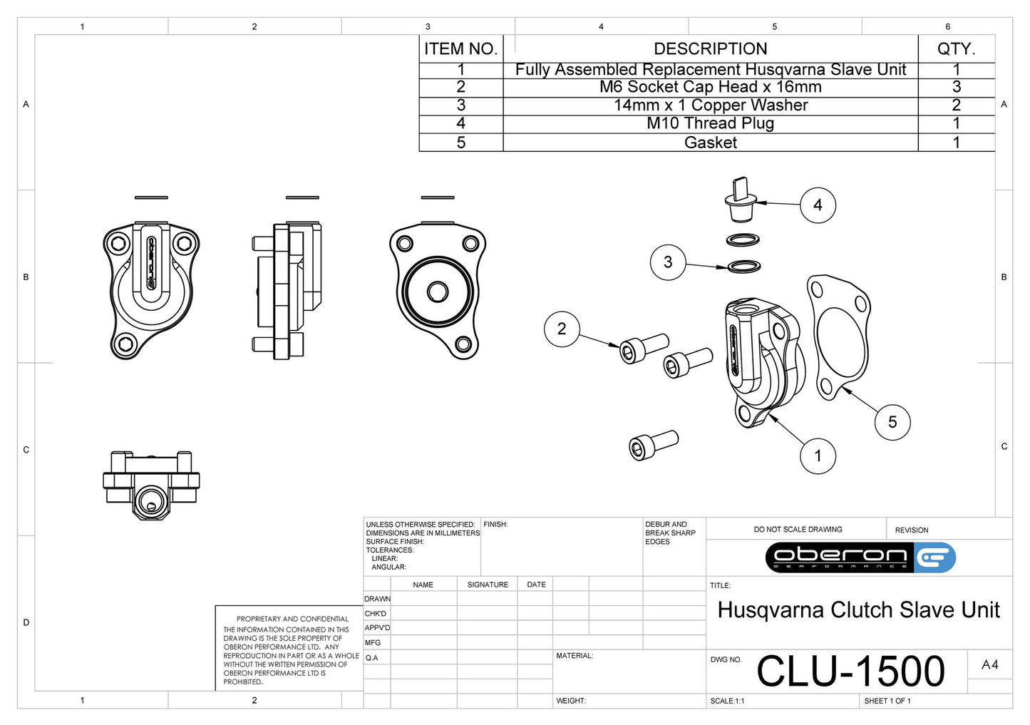 Oberon Clutch Slave for Husqvarna (2002-2011)