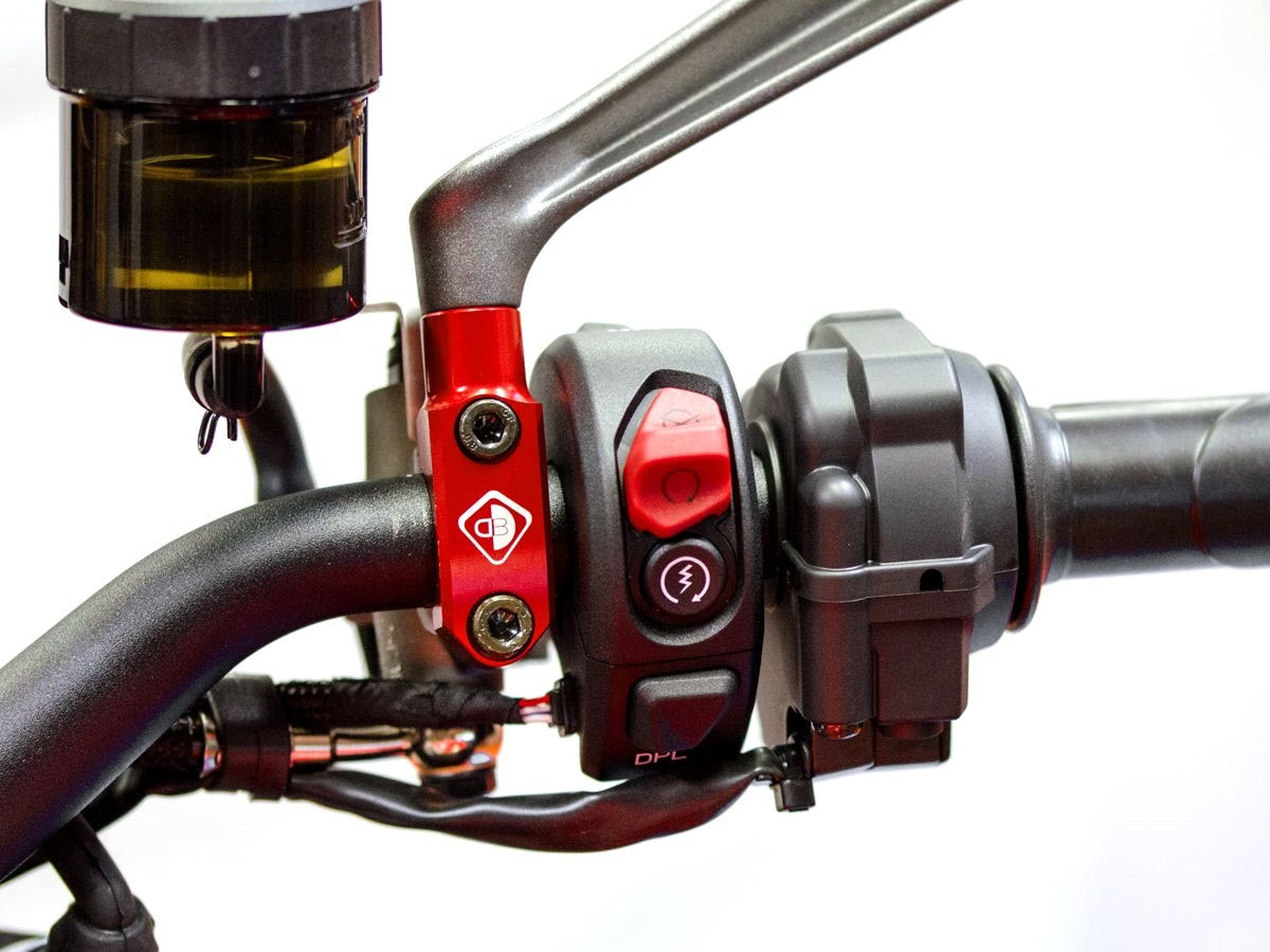 DBK Special Parts (Ducabike) Mirror Mount Handlebar Clamp for Brembo Semi-radial, RCS, and Performance Technology Master Cylinders - M8x1.25 - Left Hand Thread