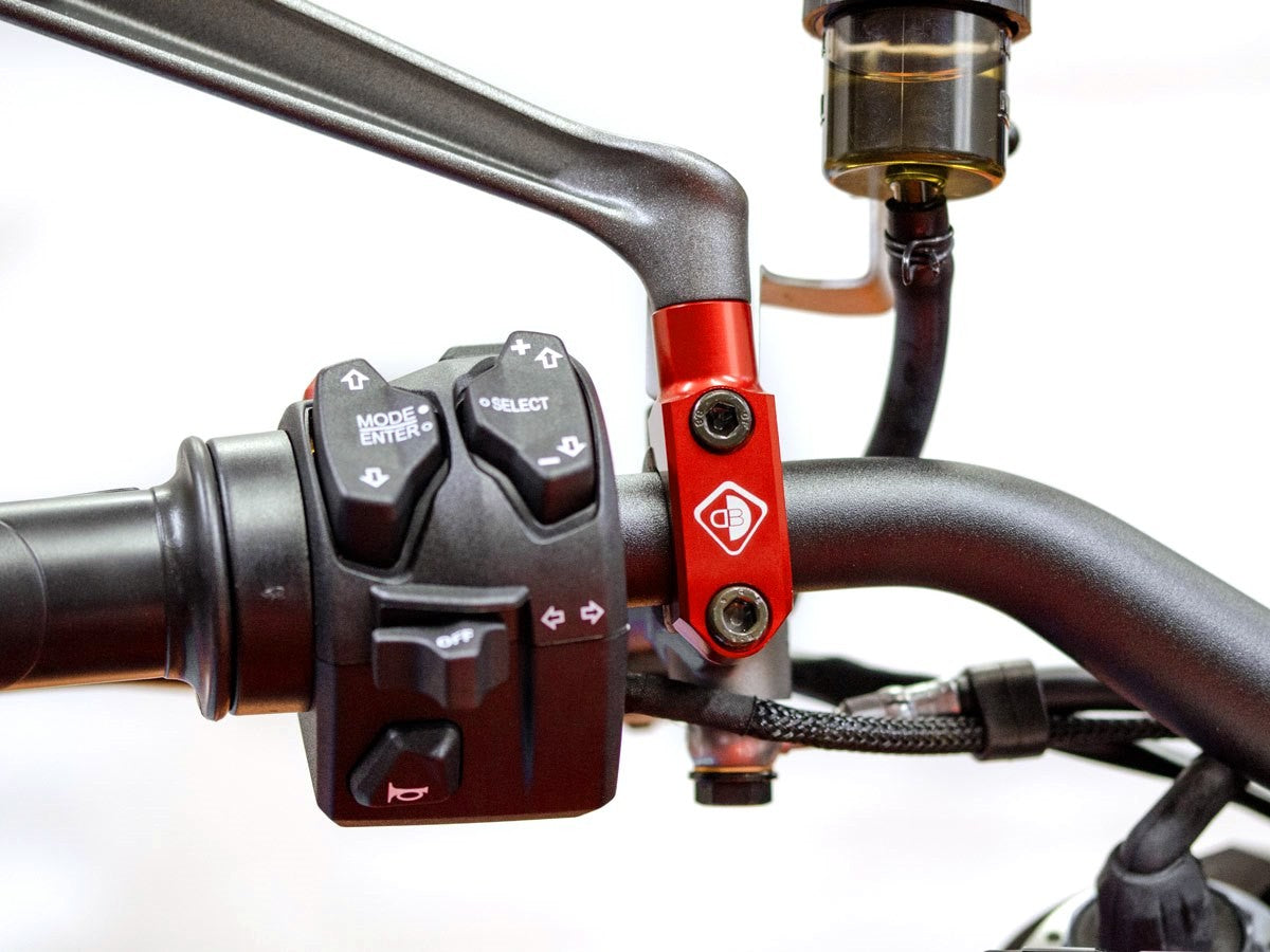 DBK Special Parts (Ducabike) Mirror Mount Handlebar Clamp for Brembo Semi-radial, RCS, and Performance Technology Master Cylinders - M10x1.25 - Left Hand Thread