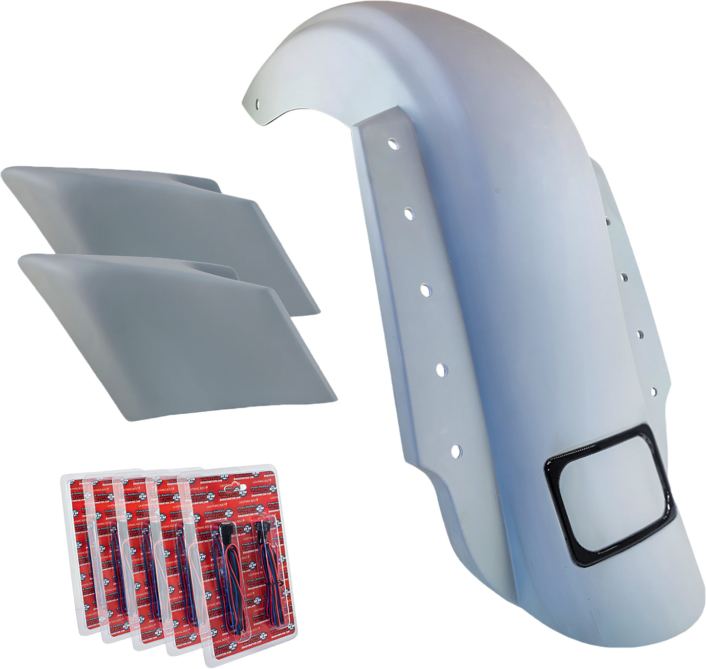 3 Piece Fender Kit Dual Outlet Black License Frame/Stretched
