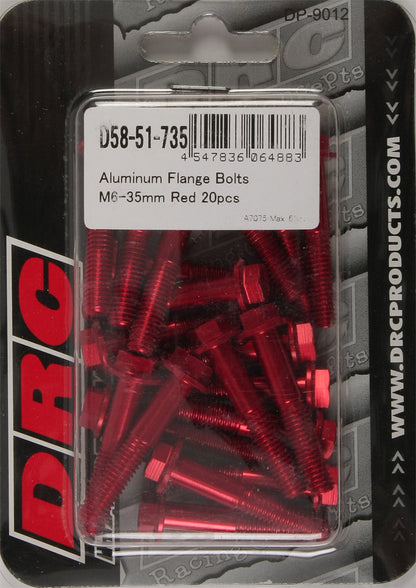 Aluminum Flange Bolts Red M6x35mm 20/Pk