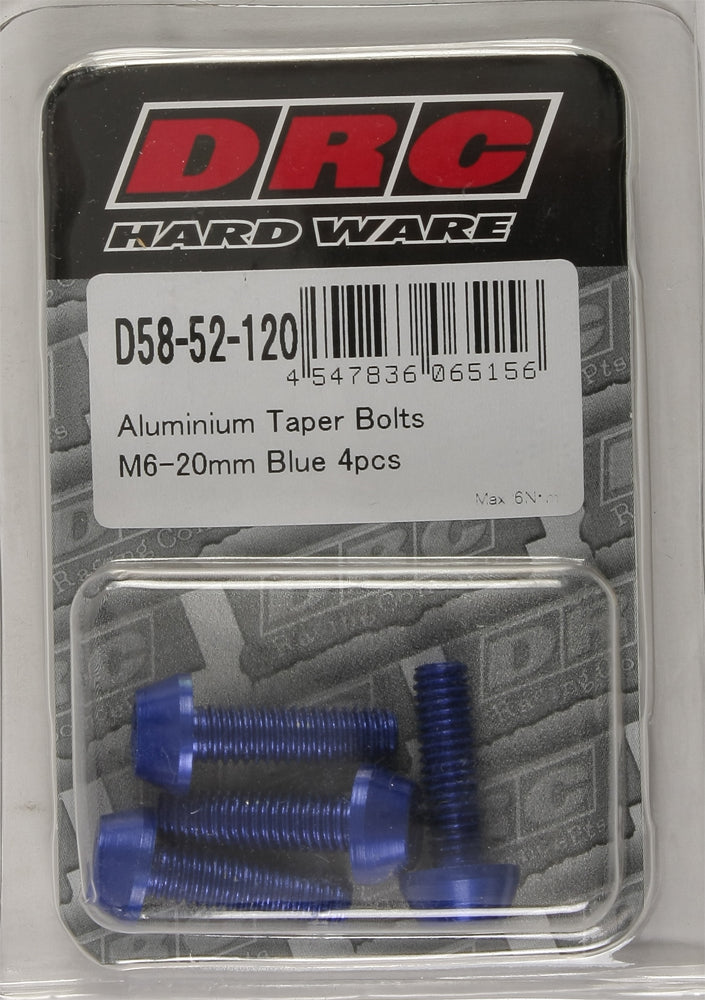 Aluminum Taper Bolts Blue M6x20mm 4/Pk