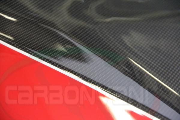 CARBONVANI - DUCATI MONSTER M696 / M796 / M1100 CARBON FIBER LH FUEL TANK SIDE PANEL WITH FRAME AND MESH RED COLOUR AND WHITE CONTOUR