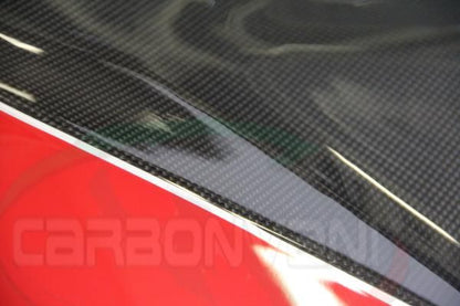 CARBONVANI - DUCATI MONSTER M696 / M796 / M1100 CARBON FIBER RH FUEL TANK SIDE PANEL WITH FRAME AND MESH RED COLOUR AND WHITE CONTOUR
