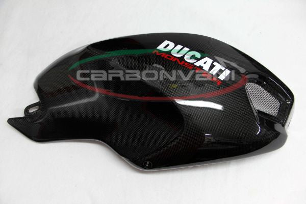 CARBONVANI - DUCATI MONSTER M1100 / M796 / M696 CARBON FIBER RH FUEL TANK SIDE PANEL WITH FRAME AND MESH