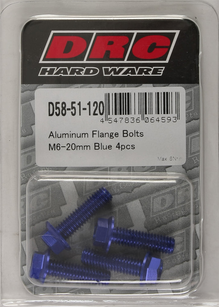 Aluminum Flange Bolts Blue M6x20mm 4/Pk
