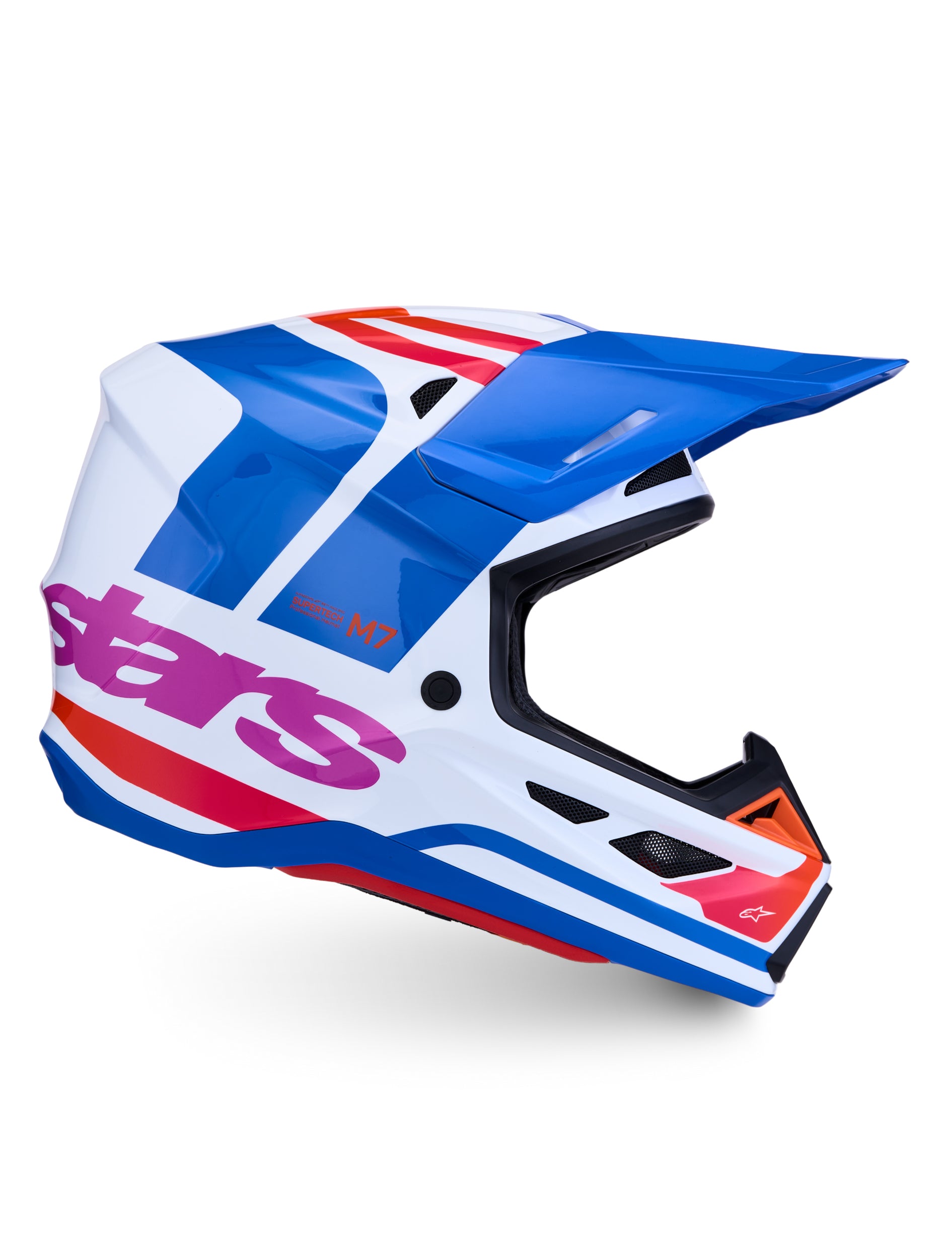 S M7 Core Helmet Ece06/Dot Wht/Blue/Org/Pink Glossy Md