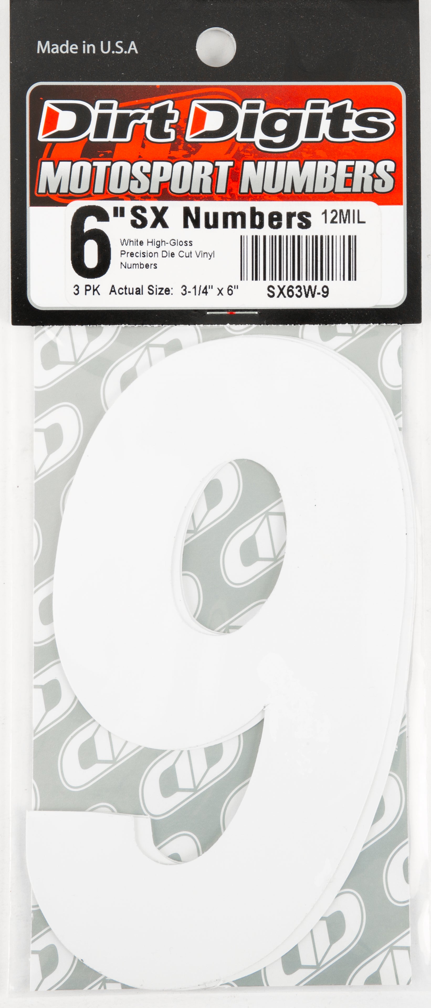 #9 6" White Super X Digits 3/Pk