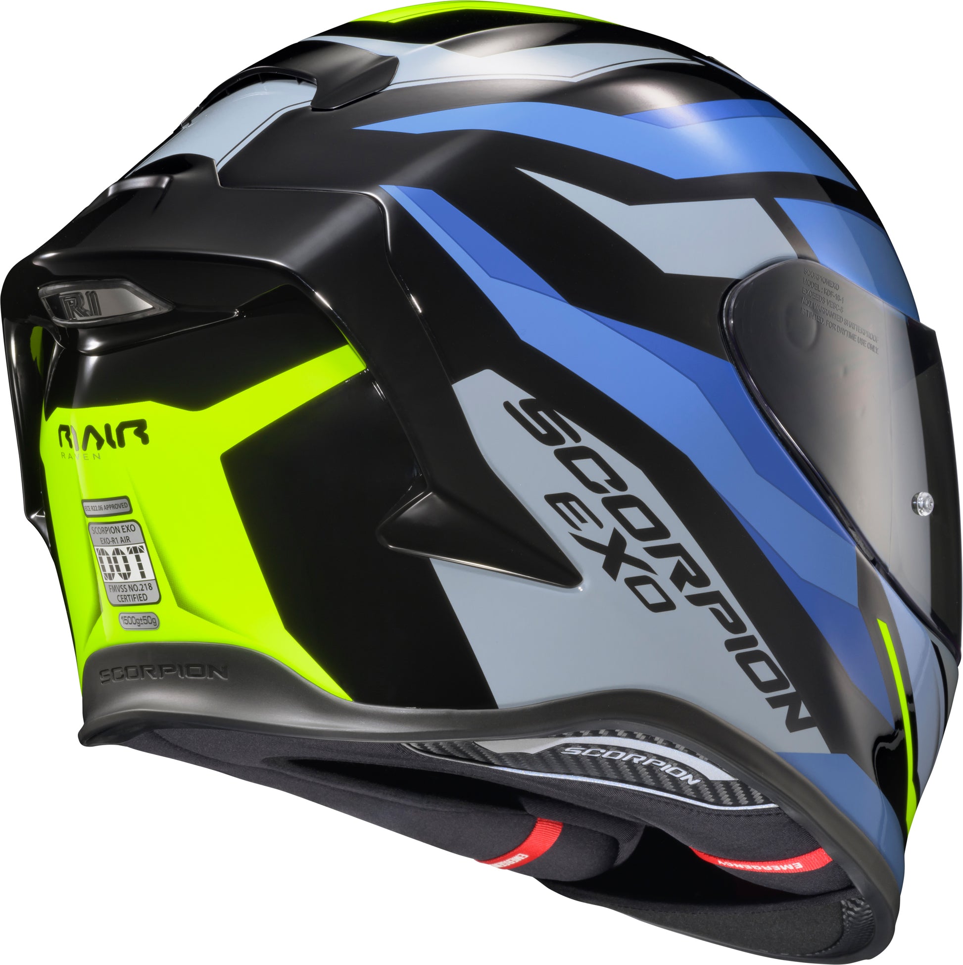 Exo R1 Air Full Face Helmet Raven Black/Blue/Hi Viz Sm