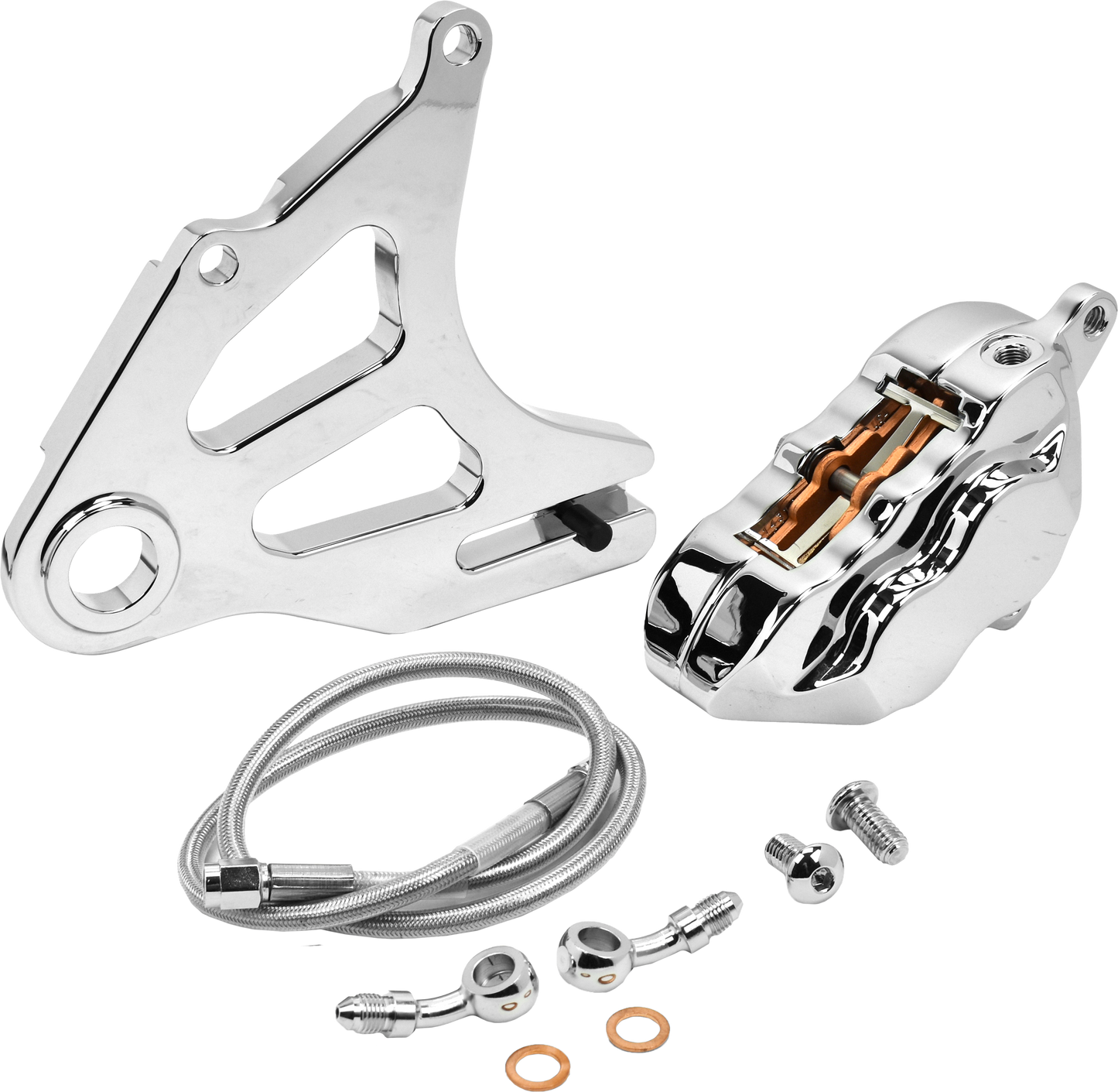 4 Pist Rear Caliper Kit Chrome St 18 Up