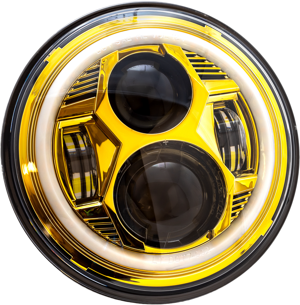 7" Led Gold Headlight Halo W/ Mnt Adapter