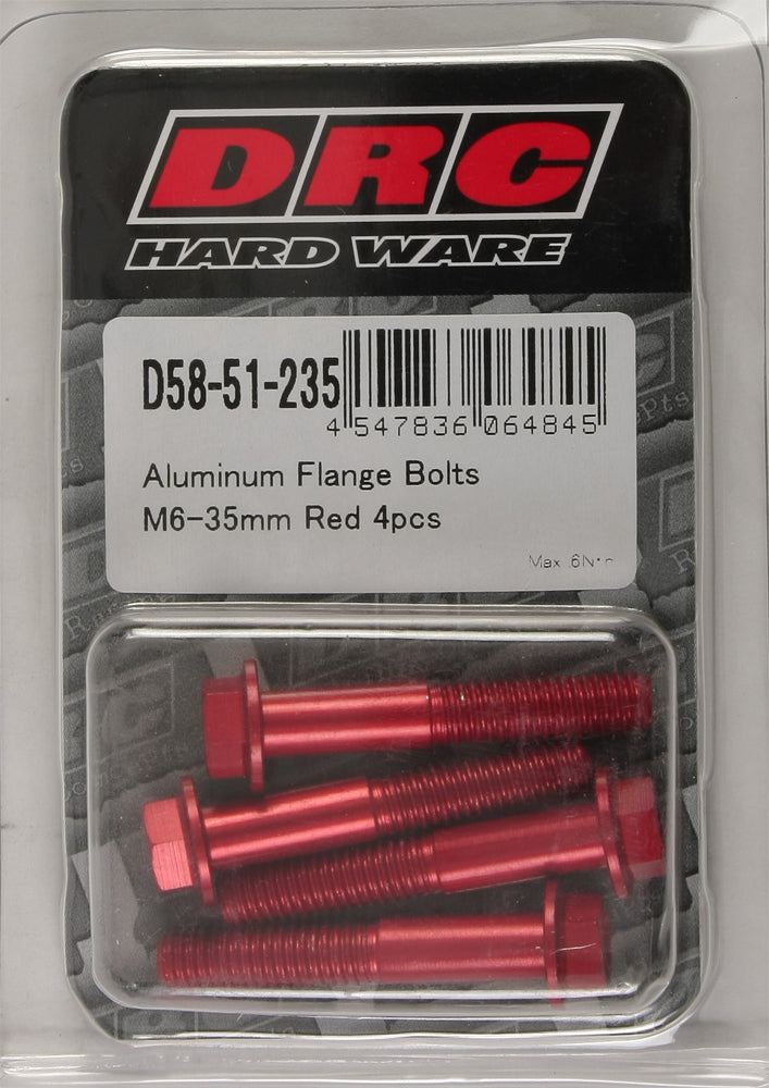 Aluminum Flange Bolts Red M6x35mm 4/Pk