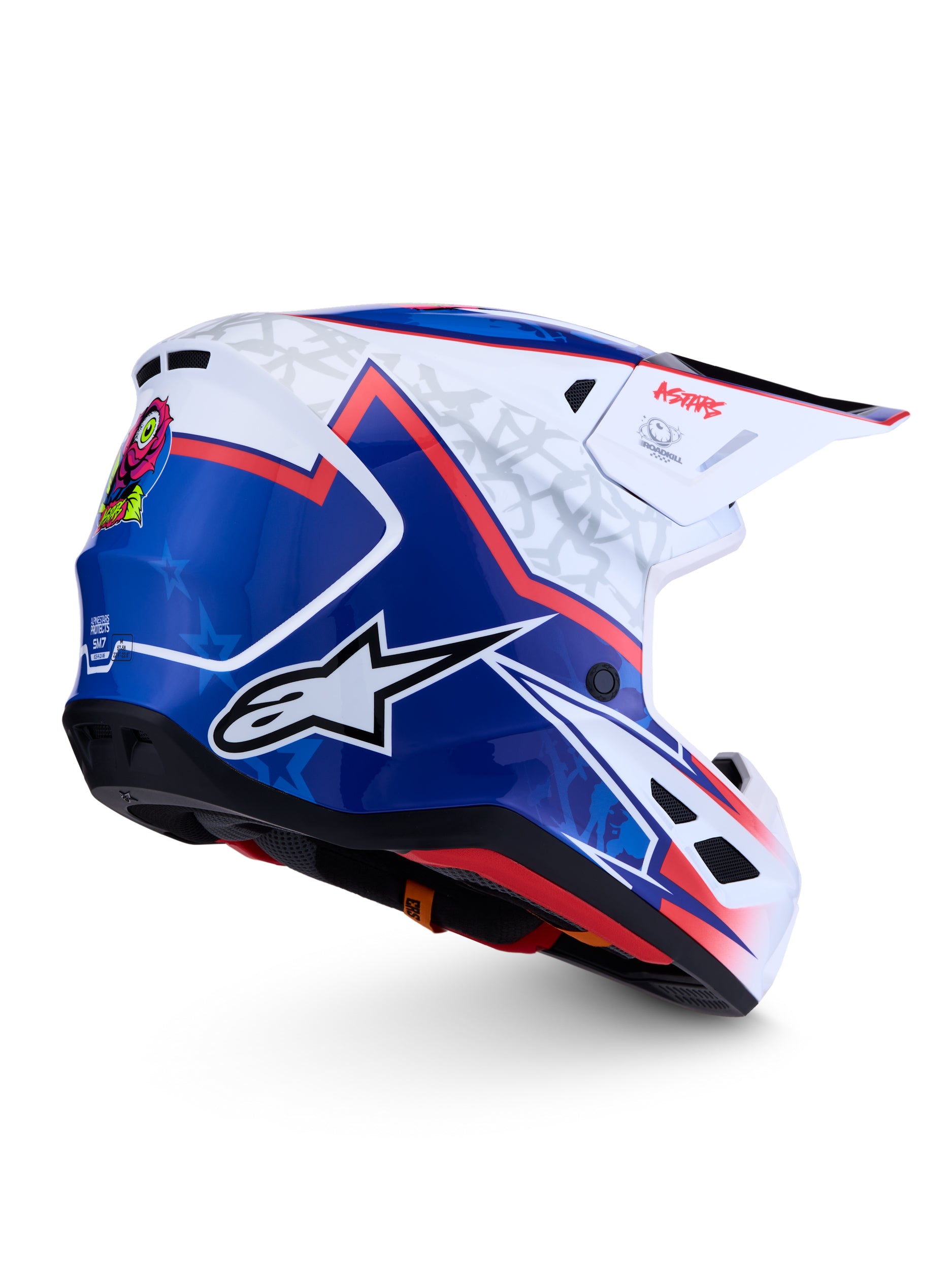 S M7 Blaster Helmet Ece06/Dot Wht/Blue/Red Glossy Md