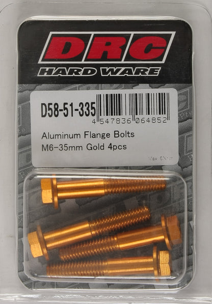 Aluminum Flange Bolts Gold M6x35mm 4/Pk