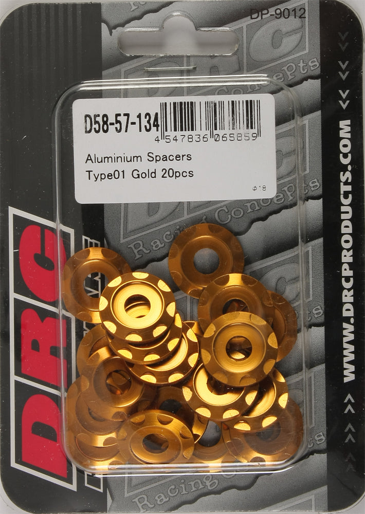 Aluminum Spacers Type 1 Gold M6x12mm 20/Pk