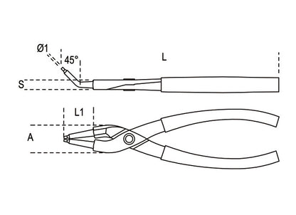 Beta Tools Model 1033  140X13mm-Internal Circlip Pliers 45Â°
