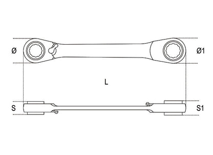 Beta Tools Model 192  8-13-Ratcheting Flat Bi-Hexagon Ring Wrenches