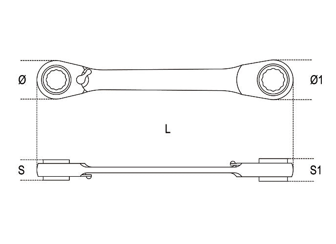 Beta Tools Model 195Ftx  E14Xe18-Ratcheting Double Wrenches