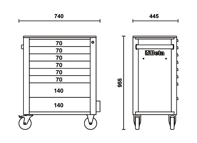 Beta Tools Model C24S  8/G-Mobile Roller Cab 8 Drawers Grey