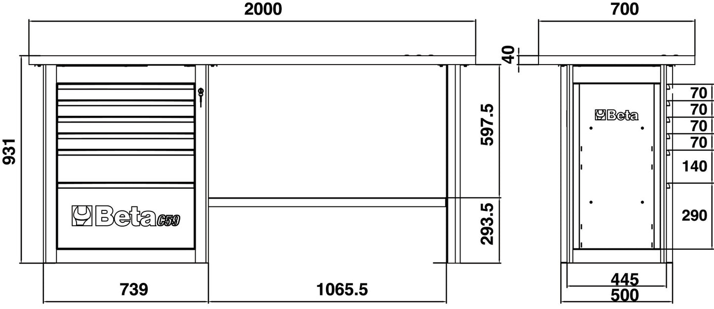 Beta Tools Model C59  A-O-Endurance Workbench 6 Drawers