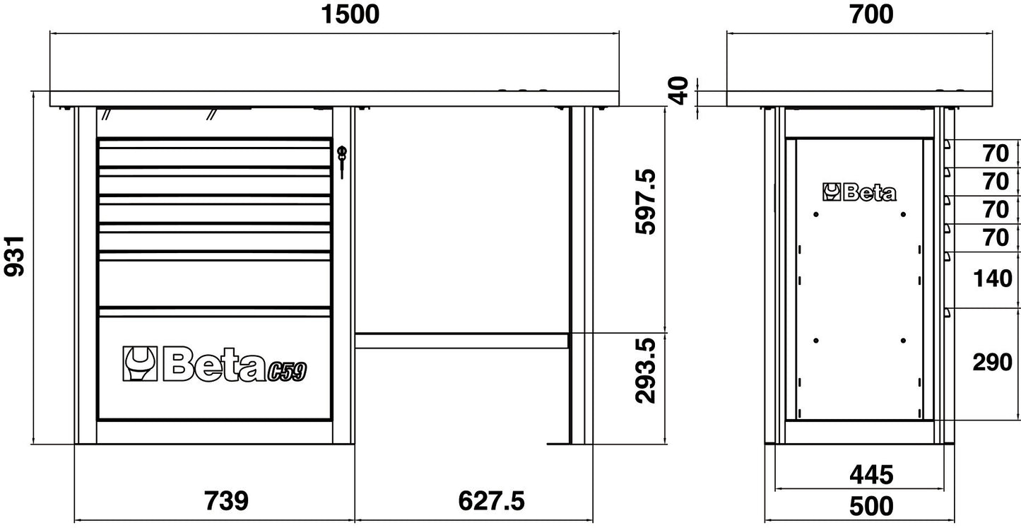 Beta Tools Model C59  C-O-Endurance Workbench 6 Drawers