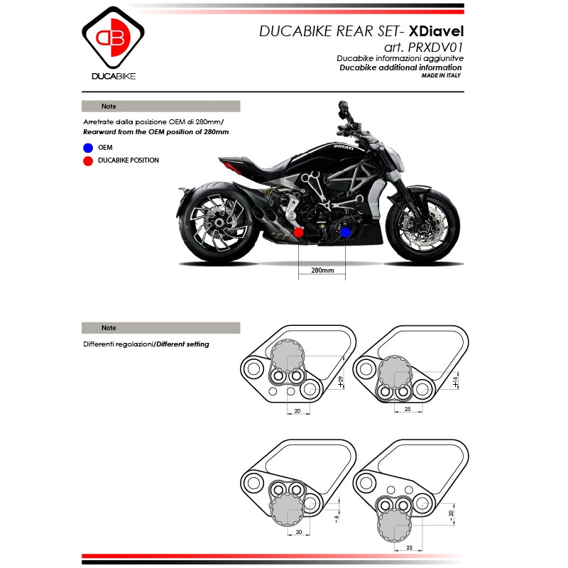 DBK Special Parts (Ducabike) Adjustable Rearsets for the Ducati XDiavel (Mid Mount Controls)