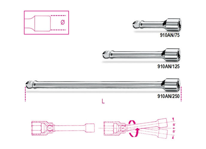 Beta Tools Model 910  An/250-3/8' Wobble Extension Bars