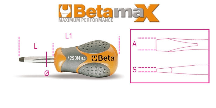 Beta Tools Model 1290N  6 5X30-Screwdrivers Slotted Extra Short