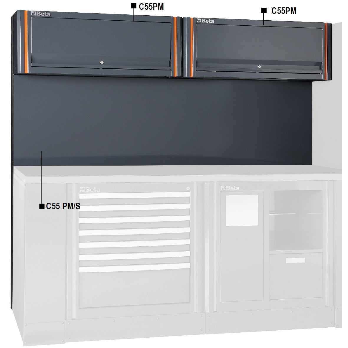 Beta Tools Model C55  2Pm-Tool Panel + Suspended Cabinets